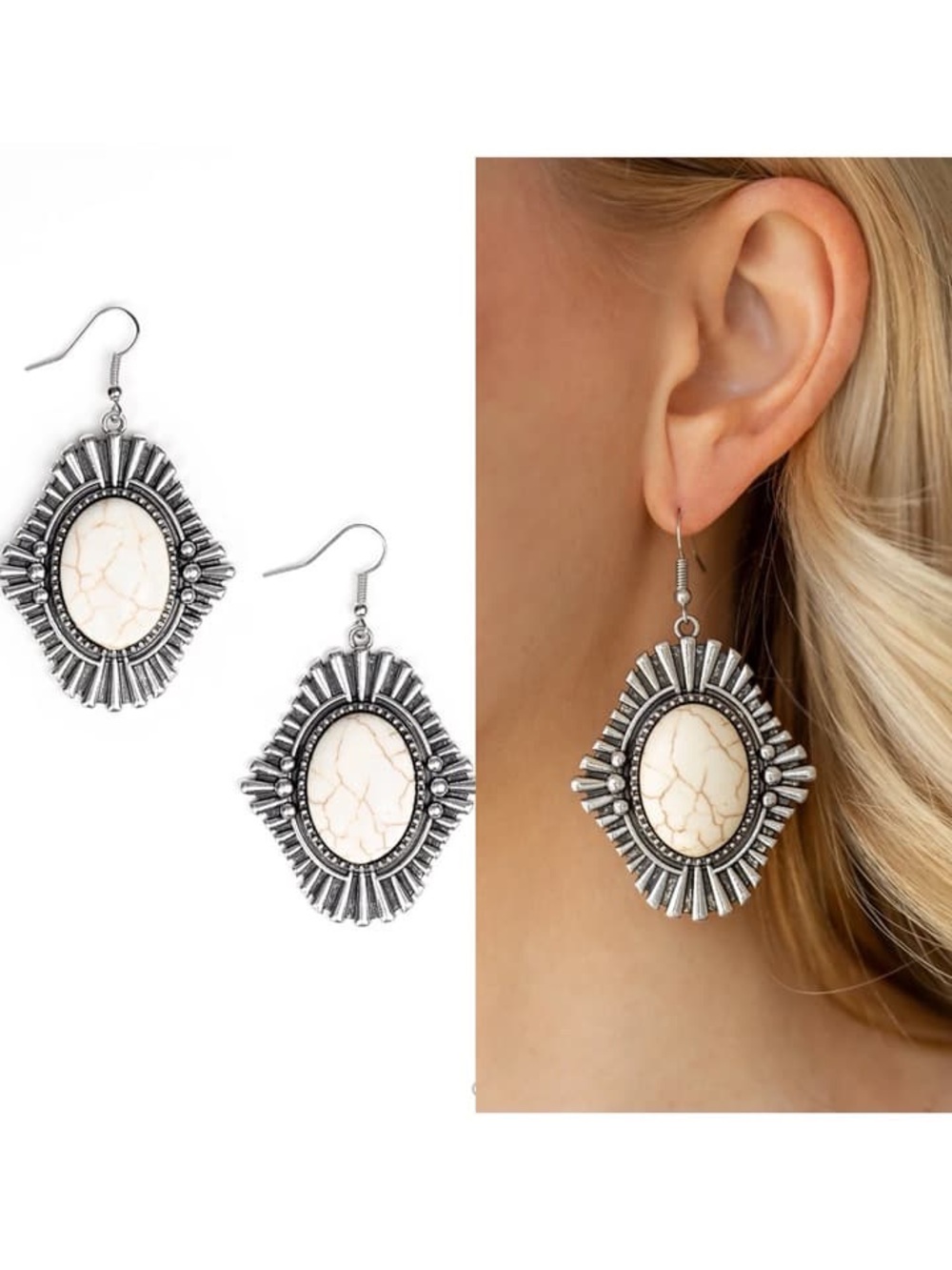 White Stone Silver-Tone Dangle Earrings - Women Jewelry